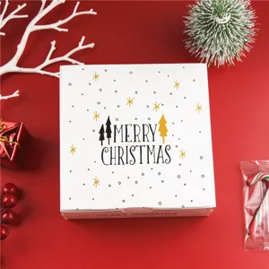 Boite cadeau de noel pour nougat biscuits patisserie emballage carre blanc design festif