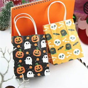 Halloween paper gift bags mini small pumpkin skull cartoon tote gift packaging 2 styles available