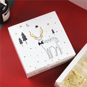Boite Cadeau de Nougat de Noel avec Motif de Cerf Festif Emballage en Papier
