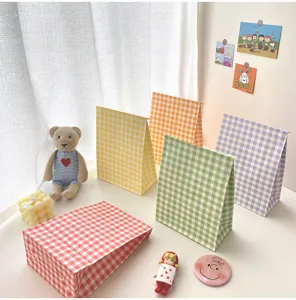 Ins Macaron Farbe Kariert Geschenk Papiertüte Süß Gingham Verpackungsbeutel Für Snack Leckerbissen Geschenk Aufbewahrung