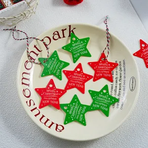 Christmas wooden star hanging tags red green gift message cards holiday tree decor 100pcs