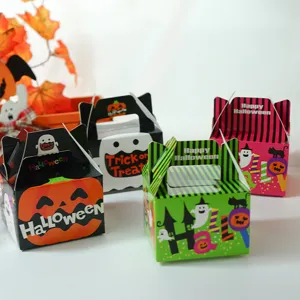 Halloween gift candy boxes set, four assorted designs with cute pumpkin and ghost patterns.