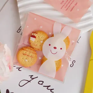 Cute Cartoon Pink Rabbit Self Adhesive Packaging Bag For Baking Cookie Candy Gift Package Decorative Storage Bags Universal Accessory