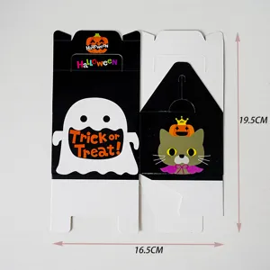 Halloween paper gift box unfold detail view, snack candy packaging box with cute ghost.