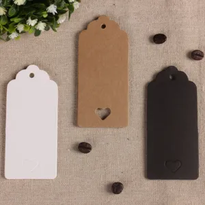 Retro kraft paper hang tags with heart design, blank gift labels for baking and crafts 9x4cm