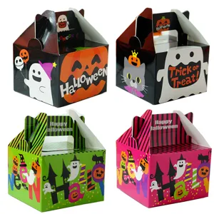 Halloween Paper Gift Box Cartoon Pumpkin Ghost Candy Treats Packaging Handle Box For Kids Party Favor Goodie Box