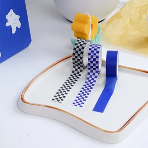 Frisches Karomuster Waschi Tape Set mit Kleinblau und Schwarz Grid Designs für Tagebuch.
