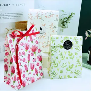 Bolsas de Regalo Frescas de Papel Ecológico Gran Capacidad Bolsillo Plano Bolsa de Embalaje para Dulces Patrón Floral Botánico Lunares Corazón Diario Pastelería Regalos Almacenamiento de Snacks Bolsa de Papel Sin Cintas Accesorios