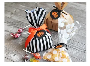 Halloween τσάντες δώρου πάρτι με πορτοκαλί σατέν κορδέλα και σετ διακόσμησης ζαχαρωτών