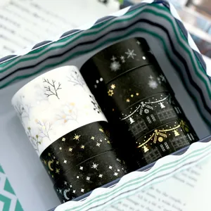 Set di nastro washi bianco e nero lamina oro argento nastro decorativo per diario.
