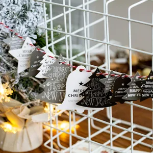 Mono Christmas tree bell star paper tags decorative cards for DIY holiday party crafts hanging.