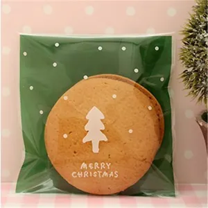 Christmas Tree Cookie Bags Plastic Self Adhesive Bakery Pouch For Candy Biscuit Food Storage Decoration Gifts Wrapping