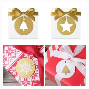 Etiqueta de Árbol Simple Dorada Linda Etiqueta de Regalo de Papel Adorno de Navidad Copo de Nieve Estrella Redondo Bendición Mini Tarjeta Fiesta Decorativo Papel Artesanía Etiqueta