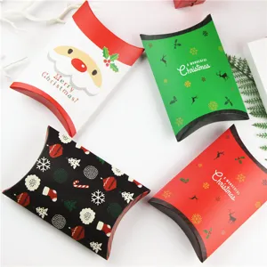 Set di scatole regalo natalizie a cuscino, confezione in carta per caramelle e piccoli doni.
