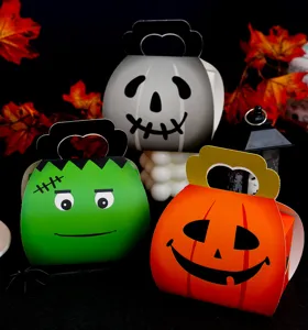 Halloween candy box cartoon pumpkin ghost gift bag cookie packaging set of three pcs.