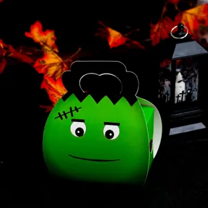 Halloween Frankenstein candy paper box with cute cartoon face design for kids party gift packing.