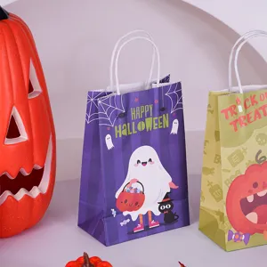Χάρτινες τσάντες δώρου Halloween με χερούλια, χαριτωμένο σχέδιο φάντασμα και κολοκύθα