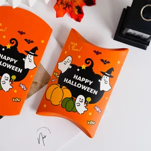 Halloween Cartoon Pumpkin Ghost Paper Pillow Box Creative Candy Gift Packaging Box For Kids Treat Halloween Party