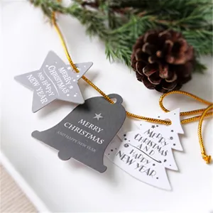 Christmas hang tags paper star bell tree set with gold strings for holiday party decor