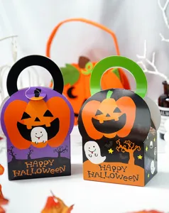Halloween candy gift paper boxes cute pumpkin ghost handbag packaging for party treats.
