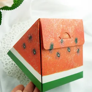 Watermelon shape triangle paper gift box detail showing creative candy and pastry packaging design.