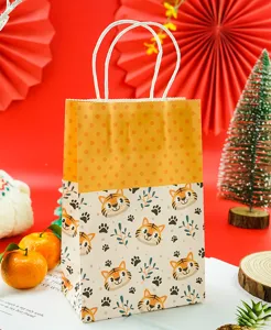 Simpatico Sacchetto di Carta Kraft con Tigre Cartoni Animati Con Manico Giallo Pois Giuntura Stampa Sacchetto Regalo per Bambini Caramelle Snack Confezione
