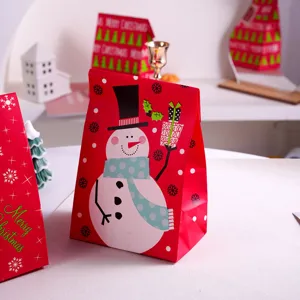 Christmas gift paper bag red snowman pattern cute holiday packaging for kids party supplies 3pcs