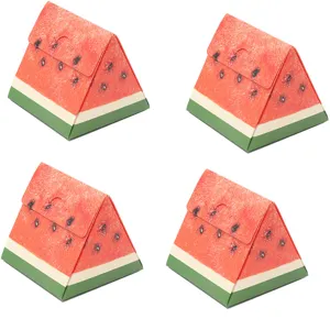 Creative watermelon shape triangular paper boxes for candy, cookies, and pastry gift packaging.