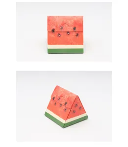Watermelon shaped triangular paper box for pastry candy and cookies gift packaging.