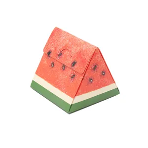 Watermelon shape triangular paper box close-up, perfect for cookie and candy gift packaging details.