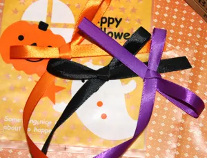 Halloween satin ribbon bows orange purple black 1cm DIY gift wrapping craft party decor