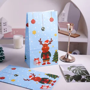 Christmas gift paper bags, cute cartoon reindeer holiday packaging without handles.