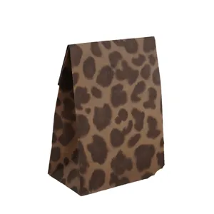 Bolsa de papel kraft con estampado de leopardo almacenamiento de regalos bolsa plana ecológica.