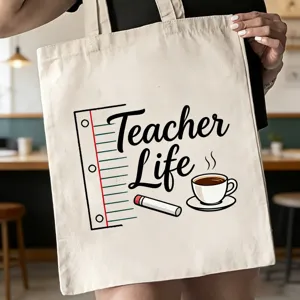 Leinwand Lehrer Tragetasche mit niedlichem Buchstaben Druck, grosse Kapazitaet Schultertasche.