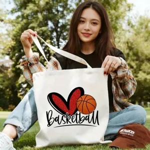 Canvas Tragetasche mit Basketball Herz Grafik, modische lässige Schultertasche für den Alltag.