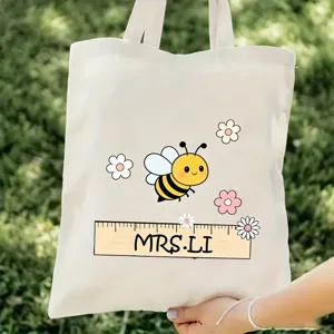 Bolsas tote de lona para maestra linda abeja nombre personalizado gran capacidad bolso casual