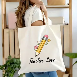 Weißer Canvas Tragetasche für Lehrer große Kapazität Schulter Handtasche Alltag Einkaufen