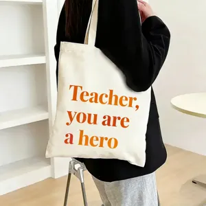 Canvas tote bag large capacity teacher gift shoulder handbag minimalist casual daily use