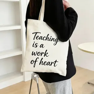 Large capacity canvas tote bag, simple casual shoulder bag, perfect teacher gift and daily use.