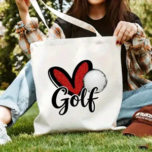 Lässige Canvas Tragetasche mit süßem Golf Herz Motiv, ideal für Alltag Pendeln und Schule.