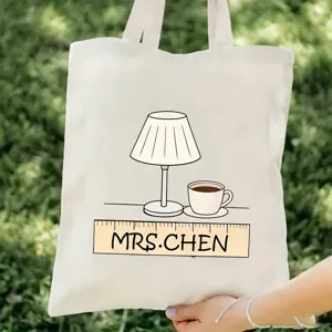 Bolso tote de lona regalo profesor con estampado lámpara regla, bolso de mano