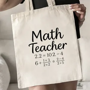 Detailansicht der Leinen-Tragetasche mit Mathelehrer-Druck, große Kapazität Tasche.