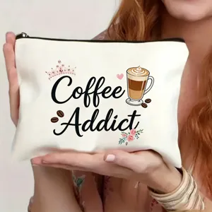 Modische Kosmetiktasche aus Leinen mit Kaffeemotiv für den täglichen Reisebedarf und Geschenke