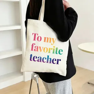 Teacher gift canvas tote bag large capacity minimalist shoulder bag student daily use detail