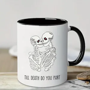 Gotisch Skelett Paar Keramik Kaffeetasse Till Death Do Us Part Bedruckt Farbblock Halloween Weihnachten Geschenk Neuheit Becher