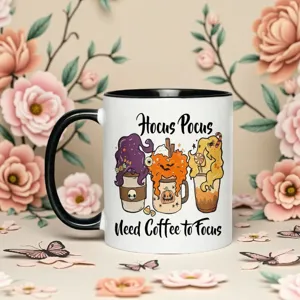 Tazza da caffè in ceramica di Halloween con stampa, manico nero, regalo festivo perfetto per amici.