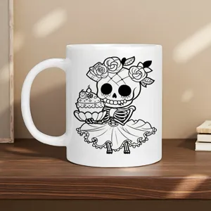 Tazza in ceramica teschio di zucchero Catrina gotica, tazza da caffè d'arte popolare