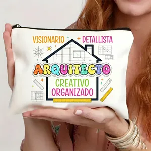 Leinen Kosmetiktasche mit Architekt Thema Druck, tragbare Reißverschluss Aufbewahrung für Alltag.