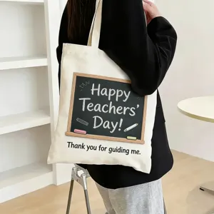 Teachers Day canvas tote bag, large capacity casual shoulder bag for daily students use.