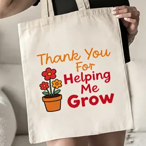 Stofftasche aus Canvas mit Blumenmuster und Dankesspruch für den täglichen Gebrauch.